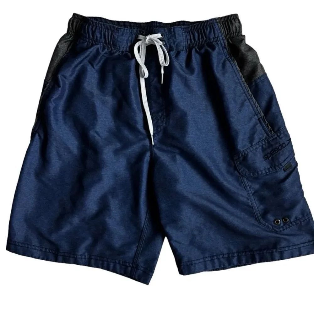 Speedo Mens Swim Trunks Blue Gray Shorts SZ M